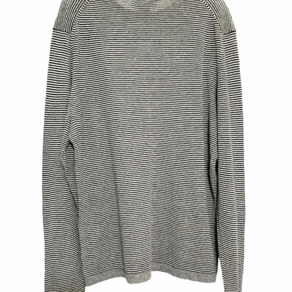 𝅺BLOOMINGDALE'S LINEN Cotton Blend Crewneck Navy Beige Striped Sweater XL NEW - Picture 2 of 5